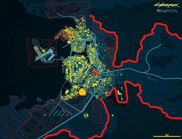 نقشه شهر nightcity از بازی cyberpunk2077