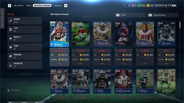 تصویری از بخش Auction House در Ultimate Team در بازی EA SPORTS Madden NFL 26