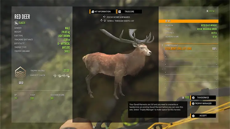 تصویری از صفحه ی Harvest Screen در بازی theHunter: Call of the Wild