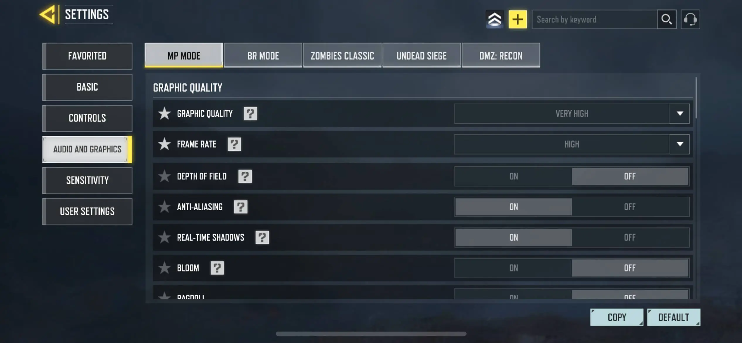 تنظیمات گرافیک و صدا (Audio & Graphics) در بازی Call of Duty موبایل