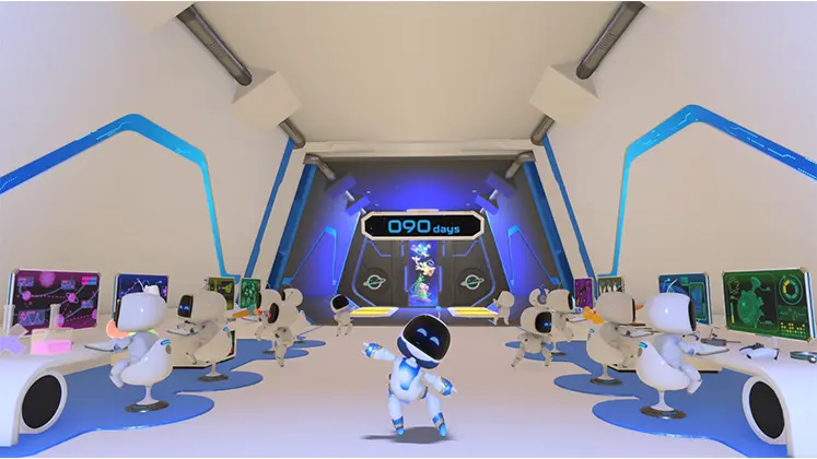 ربات Astro در حال تعامل با قابلیت‌های DualSense از Astro's Playroom