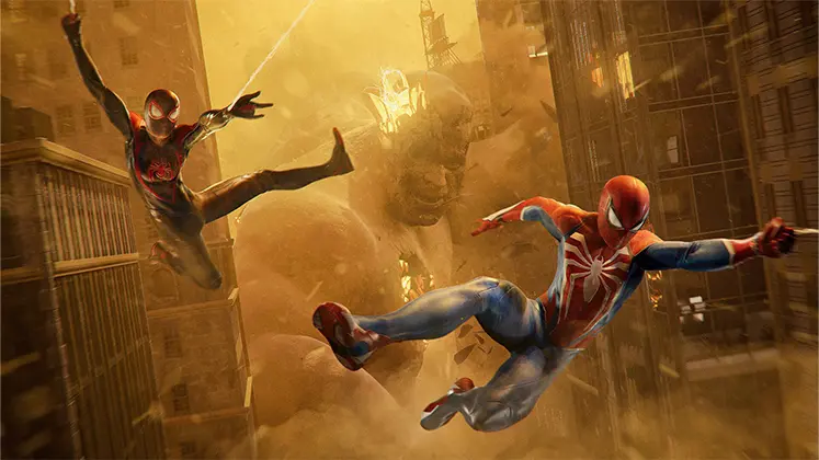 تصویری از مرد شنی و مردعنکبوتی در بازی Marvel's Spider-Man 2