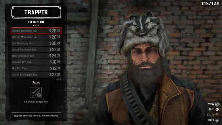 لباس&zwnj; حیوانی adger Mountain Hat در Red Dead Redemption 2