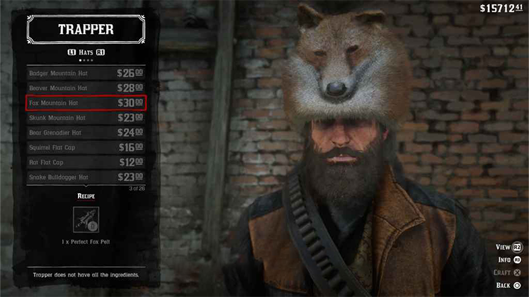 لباس&zwnj; حیوانی adger Fox Mountain Hat در Red Dead Redemption 2