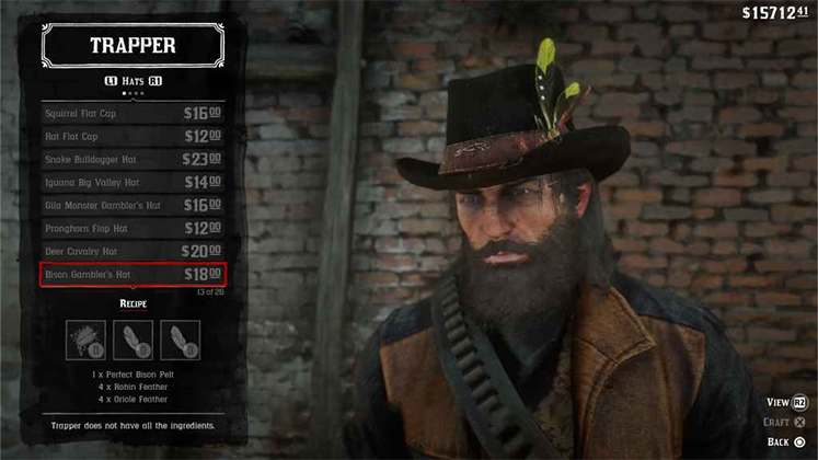 لباس&zwnj; حیوانی Bison Gambler's Hat در Red Dead Redemption 2