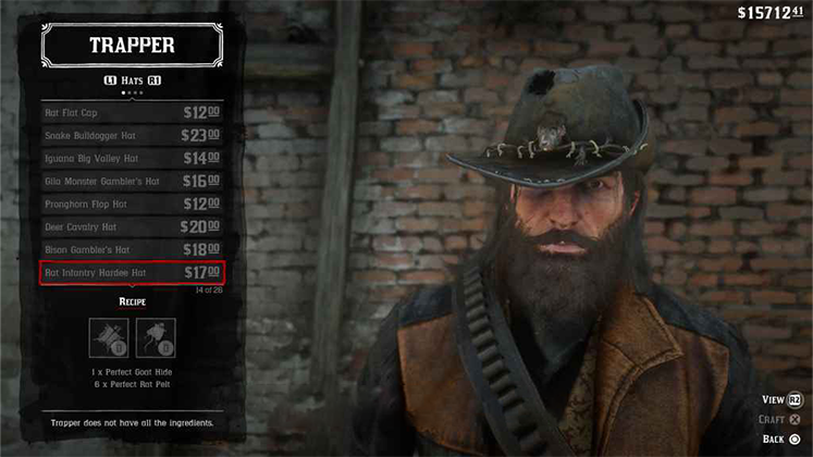 لباس&zwnj; حیوانی Rat Infantry Hardee Hat در Red Dead Redemption 2