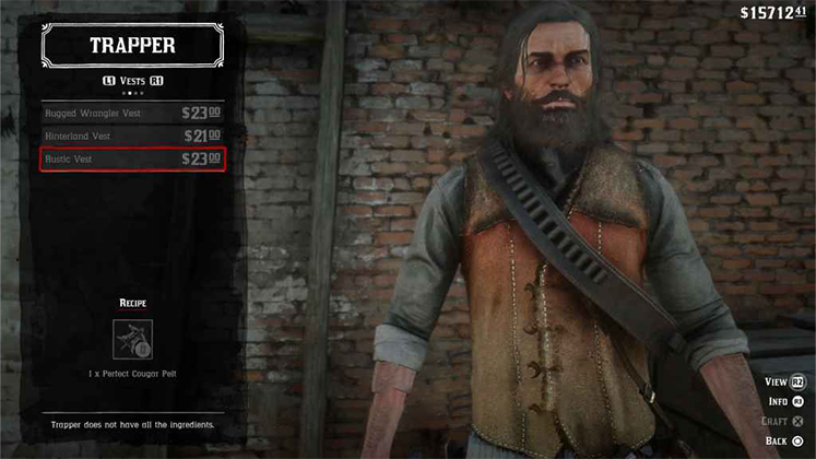 لباس&zwnj; حیوانی Rustic Vest در Red Dead Redemption 2