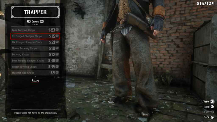 لباس&zwnj; حیوانی Ox Fringed Shotgun Chaps در Red Dead Redemption 2