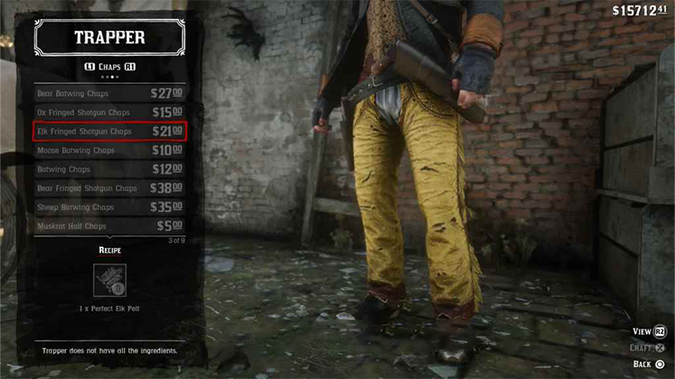 لباس&zwnj; حیوانی Elk Fringed Shotgun Chaps در Red Dead Redemption 2