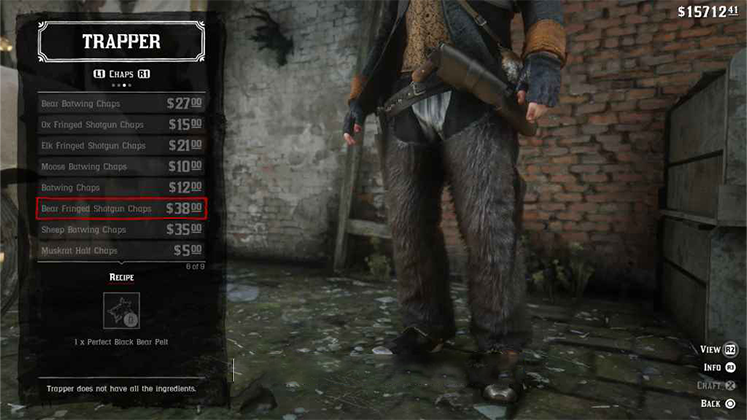 لباس&zwnj; حیوانی Bear Fringed Shotgun Chaps در Red Dead Redemption 2