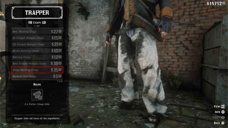 لباس&zwnj; حیوانی Sheep Batwing Chaps در Red Dead Redemption 2