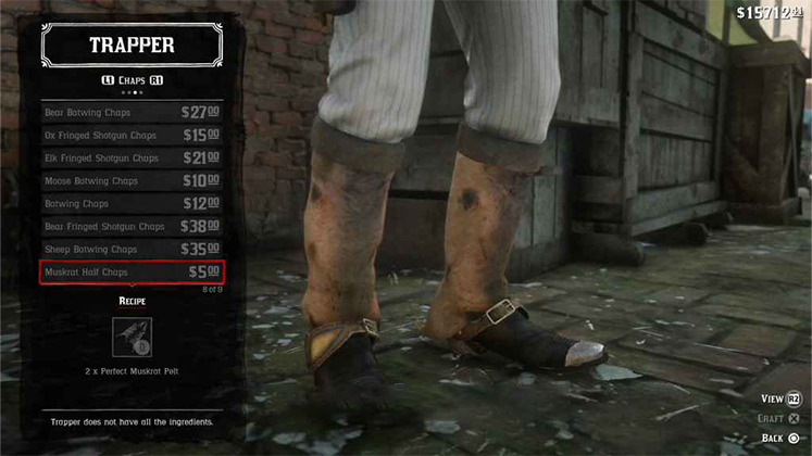 لباس&zwnj; حیوانی Muskrat Half Chaps در Red Dead Redemption 2