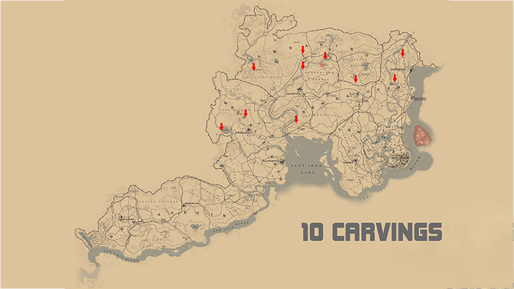 نقشه کامل و جامع تمام 10 مکان حکاکی روی سنگ در بازی Red Dead Redemption 2