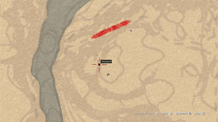نمای نزدیک نقشه RDR2 که مکان دقیق حکاکی روی سنگ در منطقه کامبرلند فارست (Cumberland Forest) را نشان می&zwnj;دهد