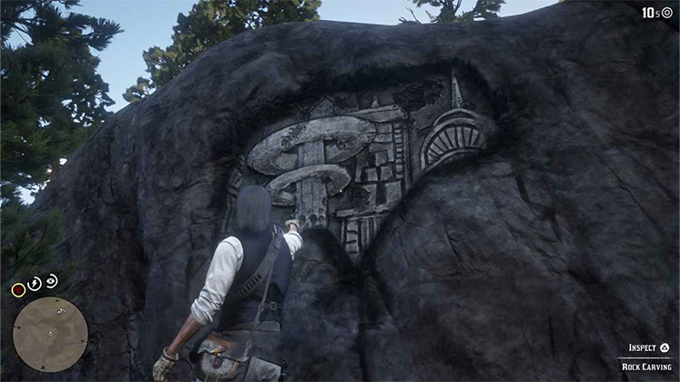 اسکرین&zwnj;شات بازی RDR2 از حکاکی روی سنگ به شکل ابر قارچی یا برج عجیب در کامبرلند فارست