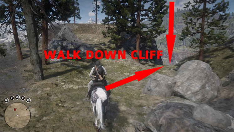 راهنمای گیم&zwnj;پلی RDR2 برای پایین رفتن از صخره با اسب جهت پیدا کردن حکاکی روی سنگ