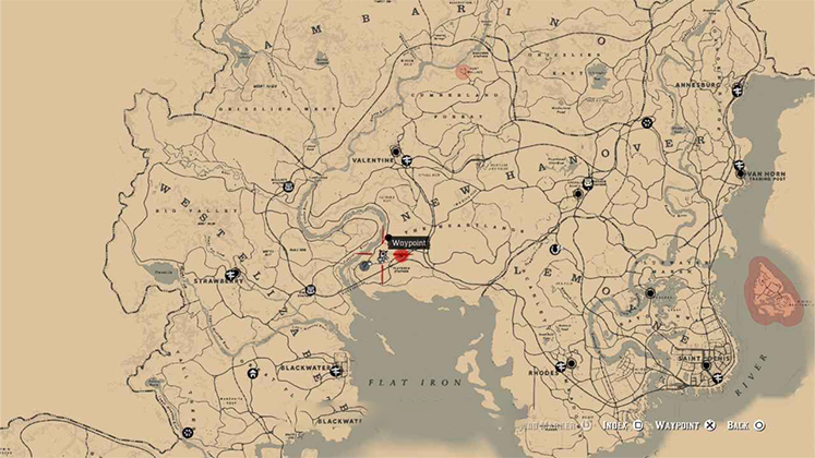 نقشه مکان&zwnj;یابی RDR2 برای یافتن حکاکی روی سنگ در شمال ایستگاه فلت&zwnj;نک (Flatneck Station)