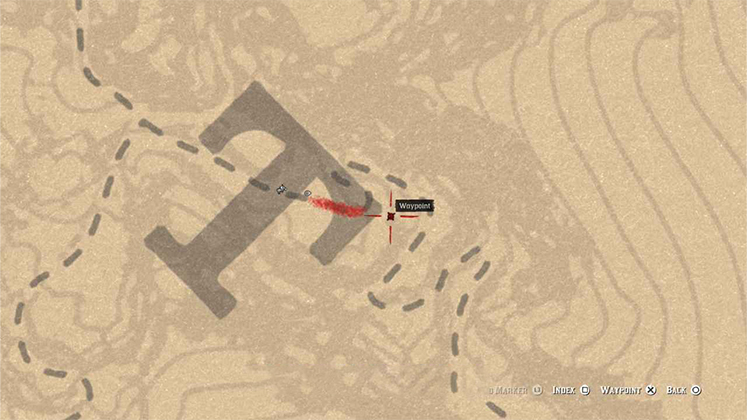 نمای نزدیک نقشه بازی RDR2 برای یافتن موقعیت دقیق حکاکی روی سنگ در مجاورت کوه شان (Mount Shann)